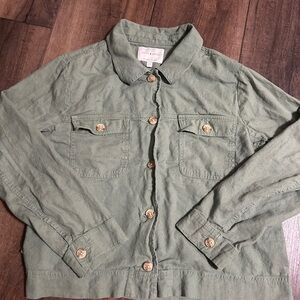 Lucky Brand Sage Green Linen Blend Utility Shirt Jacket Shacket Size L